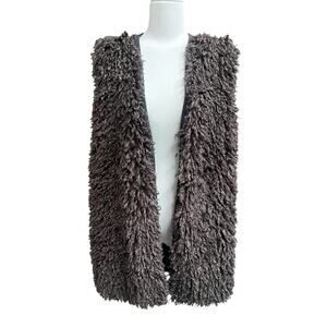 Blue Les Copains Shaggy Faux Fur Vest Open Front Brown Gray Statement M L? Italy